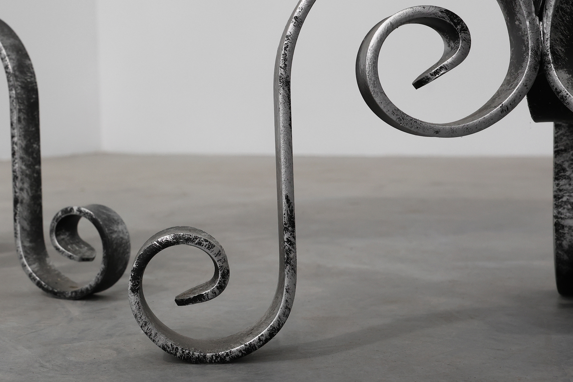 Pair of French Wrought Iron Consoles with Belgian Blue Stone Tops, 1950sthumbnail